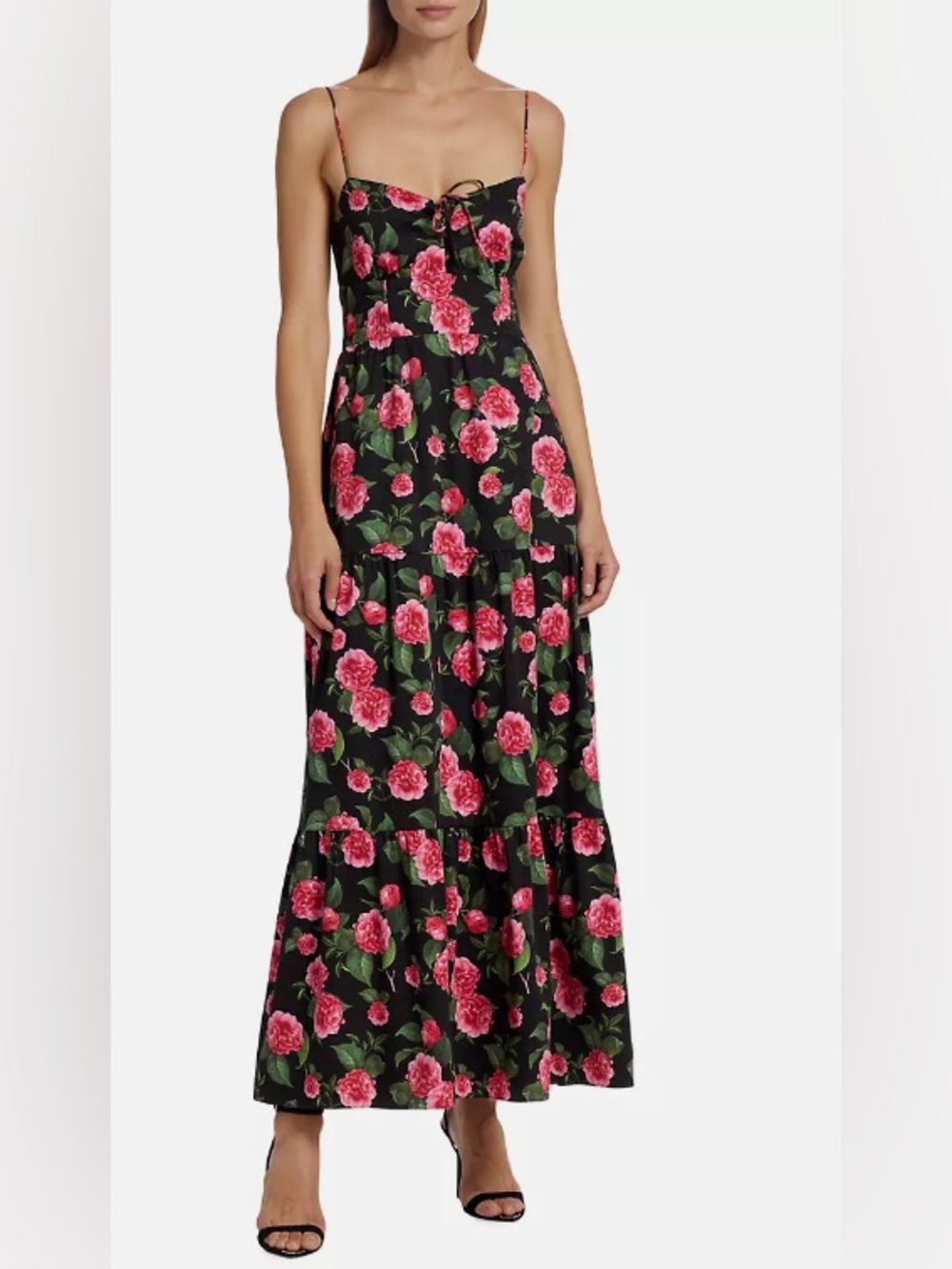 Alice + Olivia Black Maxi Dress with Pink Rose Print